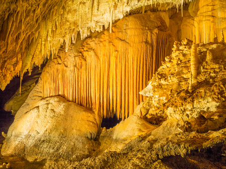 JEWEL CAVE, WESTERN AUSTRALIA - JULY 7, 2017: Stalactites and crystal formations in Jewel Cave, near the towns of Augusta and Margaret River in Western Australia.のeditorial素材