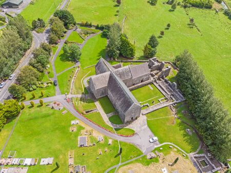 An aerial view of Ballintubber Abbey, near Ballintubber in County Mayo in Ireland. The abbey was founded  in 1216.の写真素材