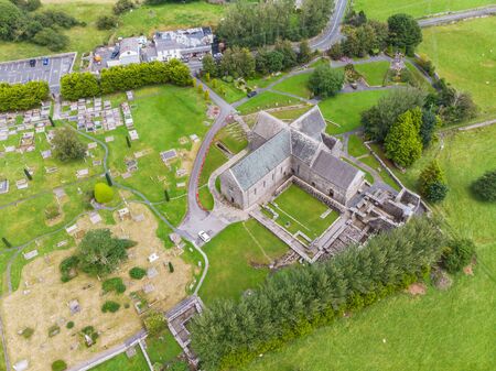 An aerial view of Ballintubber Abbey, near Ballintubber in County Mayo in Ireland. The abbey was founded  in 1216.の写真素材