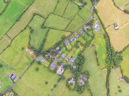 An aerial view of rural housing and farms in the Cloughanover area near Headford in County Galway, Ireland.の写真素材