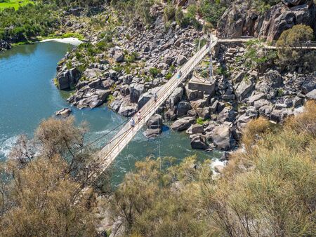 TASMANIA, AUSTRALIA - FEBRUARY 15, 2019: Alexandra Suspension Bridge crosses Cataract Gorge in the lower section of the South Esk River in Launceston, Tasmania, Australia,のeditorial素材