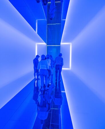 TASMANIA, AUSTRALIA - FEBRUARY 17, 2019: Visitors at the Museum of Old and New Art (MONA), an art...