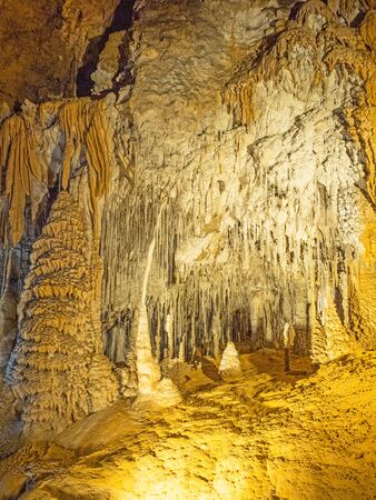 TASMANIA, AUSTRALIA - FEBRUARY 24, 2019: Marakoopa Cave in Mole Creek Karst National Park in Tasmania, Australia, is a wet cave with underground streams. It has the largest public display of glow worms in Australia.のeditorial素材