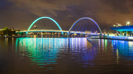 PERTH, AUSTRALIA - JUNE 27, 2020: Elizabeth Quay Bridge, an iconic architectural feature of Elizabeth Quay in Perth, Western  Australia, is a 20-metre high suspension bridge open to pedestrians and cyclists.のeditorial素材
