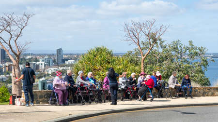 PERTH, AUSTRALIA - SEPTEMBER 3, 2020: A group of elderly people on an outing in Kings Park in Perth, Western Australia.のeditorial素材