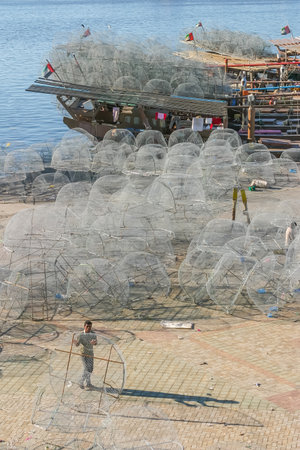 SHARJAH, UAE - DECEMBER 30, 2004: A gargour or fish trap yard near Sharjah Bridge in the city of Sharjah in the United Arab Emirates.のeditorial素材