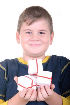 Happy boy on  white backgroundの写真素材