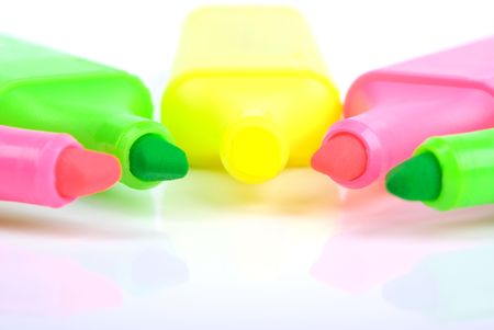 Some colour markers close up on white backgroundの写真素材