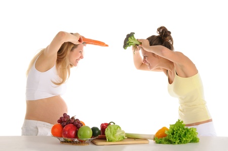 Two gay friends with fruits and vegetablesの写真素材