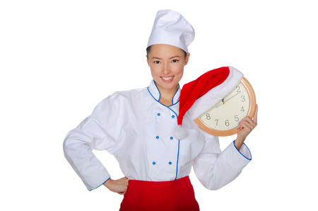 Asian chef before christmas isolated on whiteの写真素材