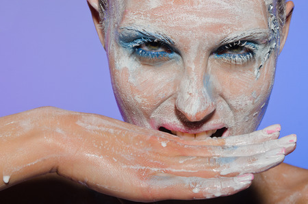 Horizontal portrait of woman with face paintの写真素材