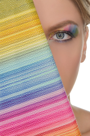 Open eye with bright face-up and purse closeupの写真素材