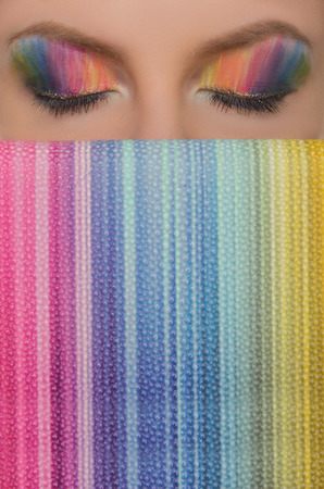 Vertical image coloured eyes and handbags closeupの写真素材