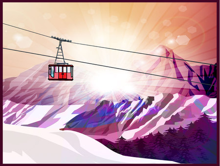 Ski lift mountains and forest