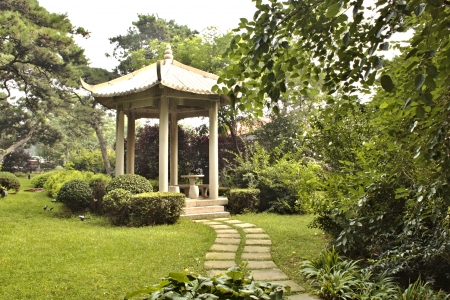 a beautiful corner of the park in summerの写真素材