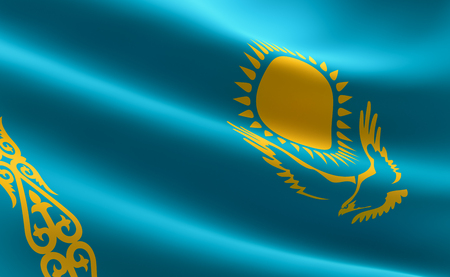 Flag of Kazakhstan. illustration of the Kazakh flag waving.の写真素材