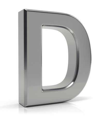 3D silver letter D isolated on white backgroundの写真素材