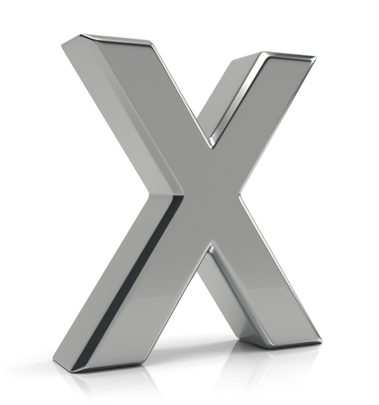 3D silver letter X isolated on white backgroundの写真素材
