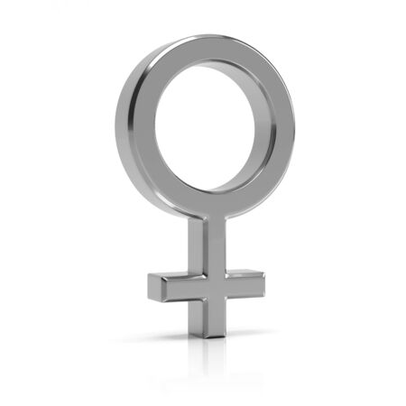 Female symbol 3d render. Silver female symbol isolated on white background.の写真素材