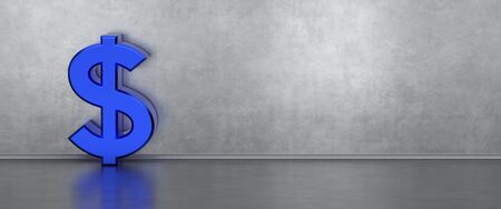 Blue dollar sign. 3d dollar currency symbol on concrete background.の写真素材