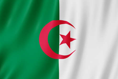 Flag of Algeria waving in the wind.の写真素材