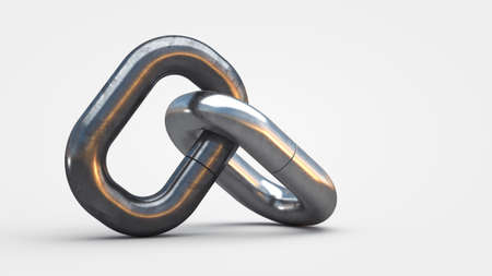 Metal chain links. Teamwork partnership 3d render concept