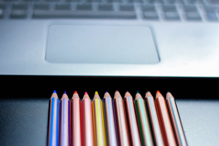 Picture of crayons with vivid colours.の写真素材