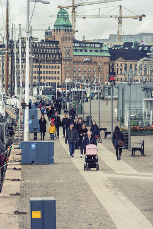 STOCKHOLM, SWEDEN - MARCH 30, 2016:Pedestrian crowded at street in downtown Stockholm, Swedenのeditorial素材