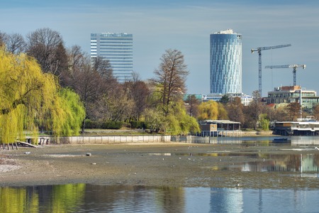 Bucharest, Romania - March 07, 2016: Bucharest Sky Tower Business Center. Bucharest urban landscape.のeditorial素材