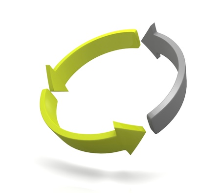 Arrows in circle two green one grey