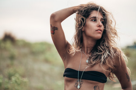 Portrait photo of a beautiful girl posing outside