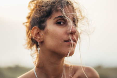 Portrait photo of a beautiful girl posing outside