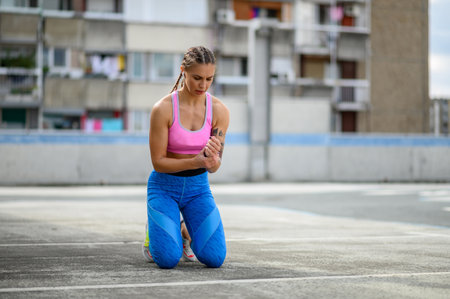 Attractive young woman training outside in an urban environment