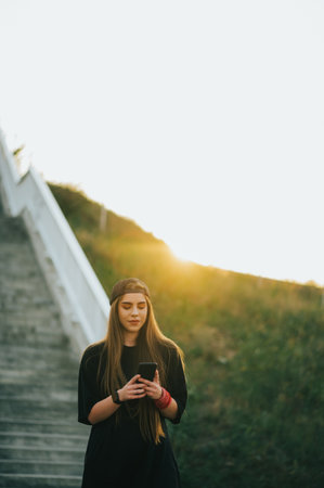 Young fashionable woman using a smartphone outside