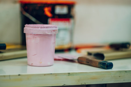 Colors for screen printing in a workshopの写真素材