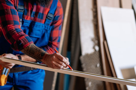 Young male carpenter working in workshop