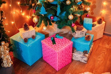 new year decoration. handmade toys. boxes. candles. etc. trend of a new year.の写真素材