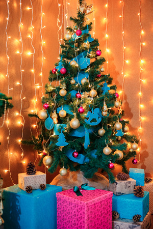 new year decoration. handmade toys. boxes. candles. etc. trend of a new year.の写真素材