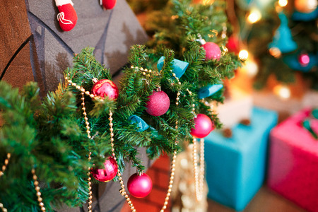 new year decoration. handmade toys. boxes. candles. etc. trend of a new year.の写真素材