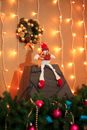 new year decoration. handmade toys. boxes. candles. etc. trend of a new year.の写真素材
