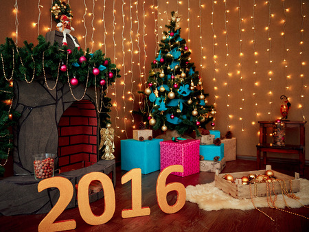 new year decoration. handmade toys. boxes. candles. etc. trend of a new year.の写真素材