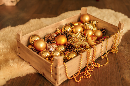 new year decoration. handmade toys. boxes. candles. etc. trend of a new year.の写真素材