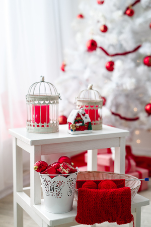 new year decoration. handmade toys. boxes. candles. etc. trend of a new year.の写真素材
