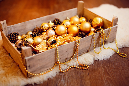 new year decoration. handmade toys. boxes. candles. etc. trend of a new year.の写真素材