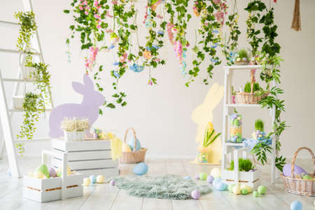 Backdrop for photo studio with easter design for kids and family photo sessions. Happy Easterの写真素材