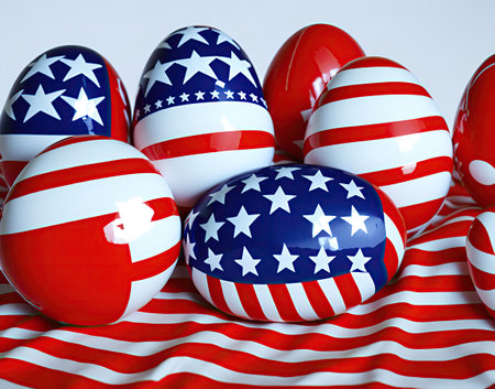 Easter patriotic eggs in colors of flag of USA. American symbol. Happy Easterの写真素材