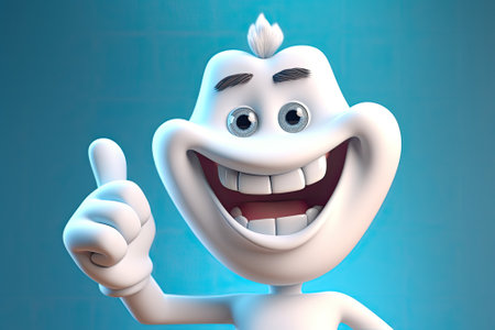 Cute healthy shiny cartoon tooth character, childrens dentistry concept Illustration.の素材