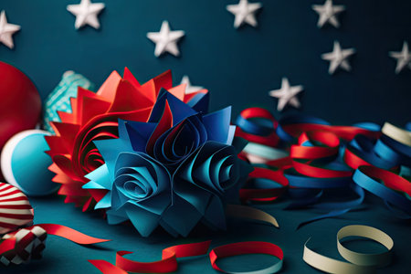 Independence Day paper art. 4th of July. Patriot America. Blue and red stars.の素材