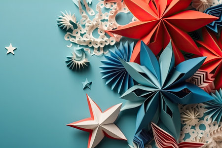 Independence Day paper art. 4th of July. Patriot America. Blue and red stars.の素材
