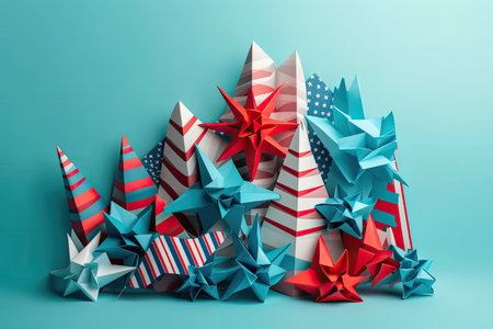 Independence Day paper art. 4th of July. Patriot America. Blue and red stars.の素材